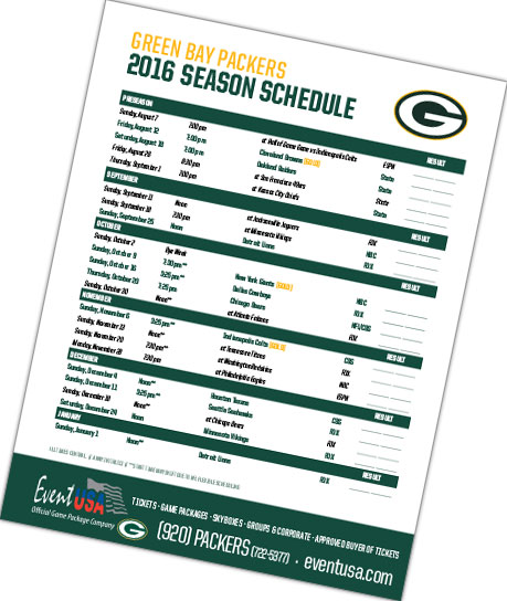 Krolls West » 2016 Green Bay Packer Schedule