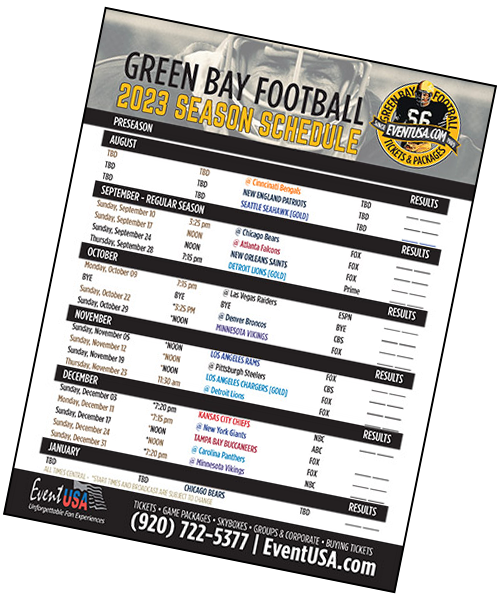 Green Bay Packers Schedule Event USA